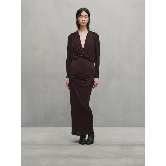 Massimo Dutti Dresses & Skirts - Massimo Dutti Womens Midi Skirt Small S brown Draped Zip Slit Back 9300/953 NWT